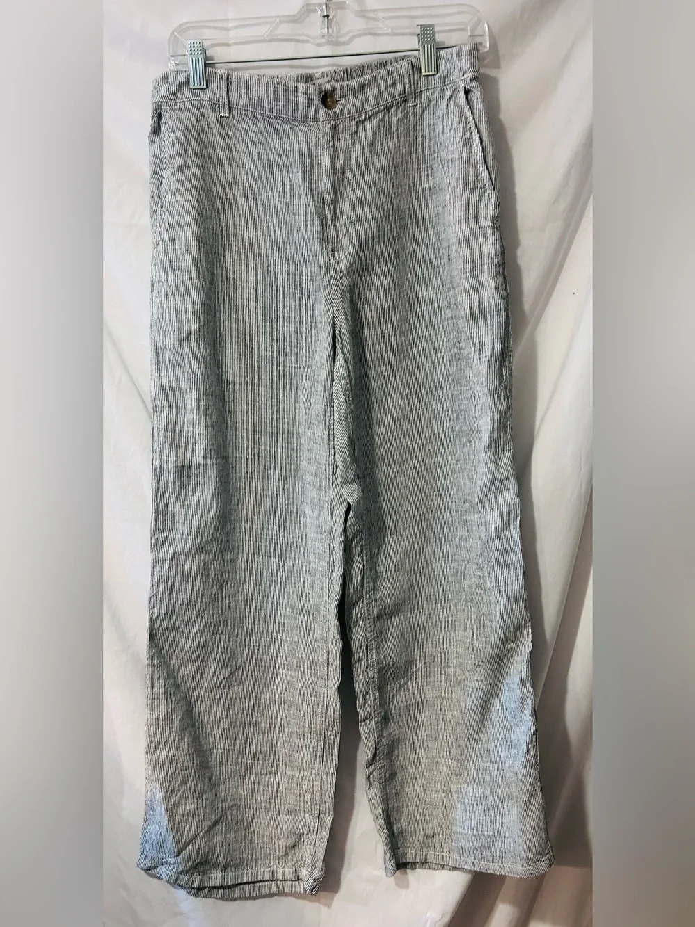 Madewell “the Zoe” Relaxed Straight Linen Pant Blue & White Stripe Size 6 NWOT